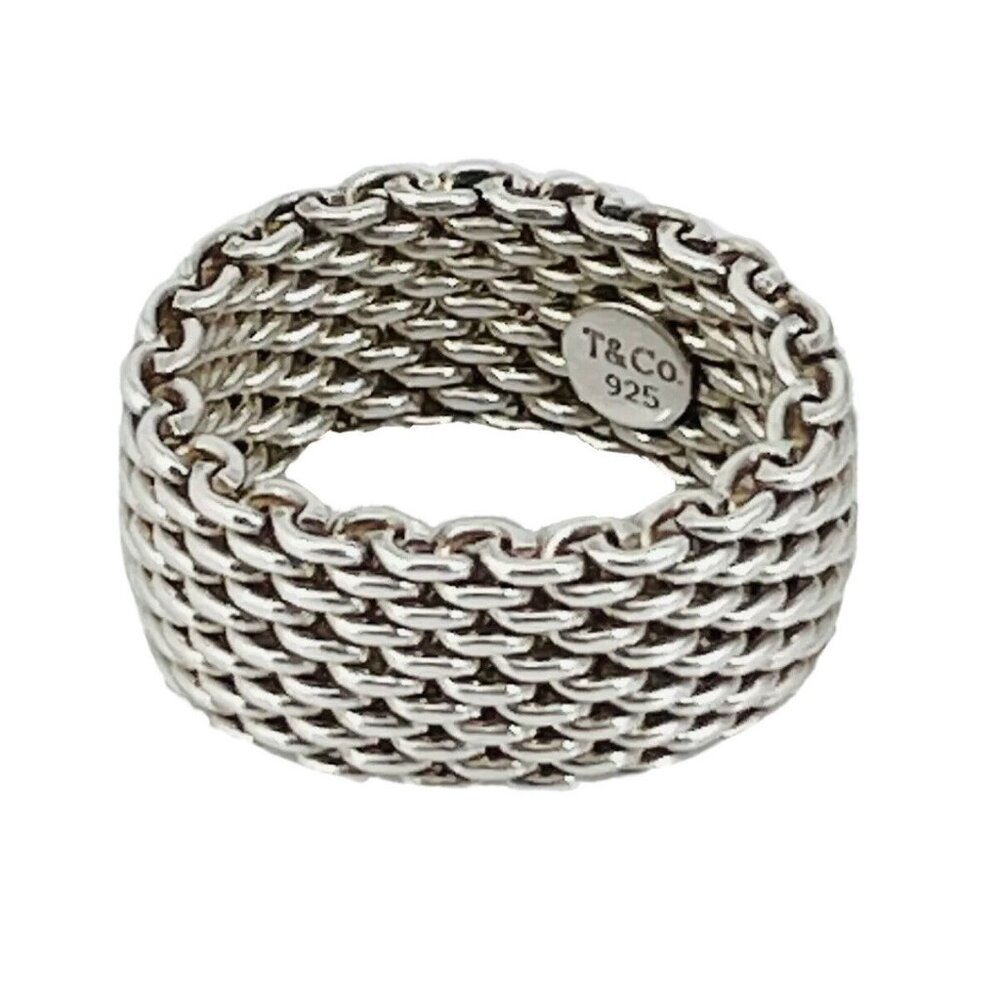 AUTHENTIC Size 6 Tiffany Somerset Mesh Weave Ring Flexible in Sterling Silver